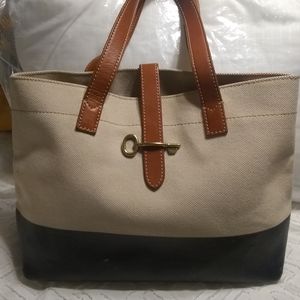 Fossil genuine leather and canvas tote